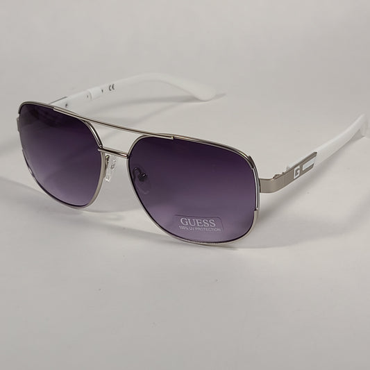 Guess Navigator Sunglasses Silver And White Frame Smoke Gradient Lens GF0227 10W - Sunglasses