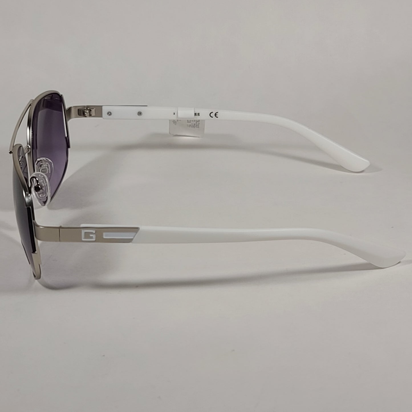 Guess Navigator Sunglasses Silver And White Frame Smoke Gradient Lens GF0227 10W - Sunglasses