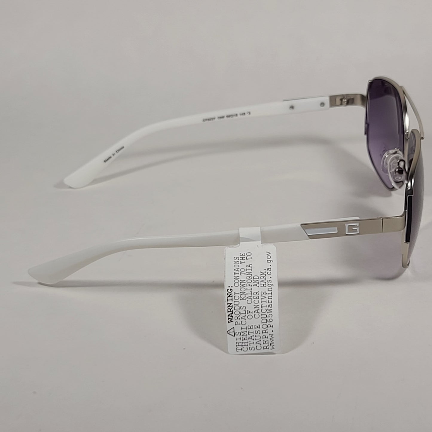 Guess Navigator Sunglasses Silver And White Frame Smoke Gradient Lens GF0227 10W - Sunglasses