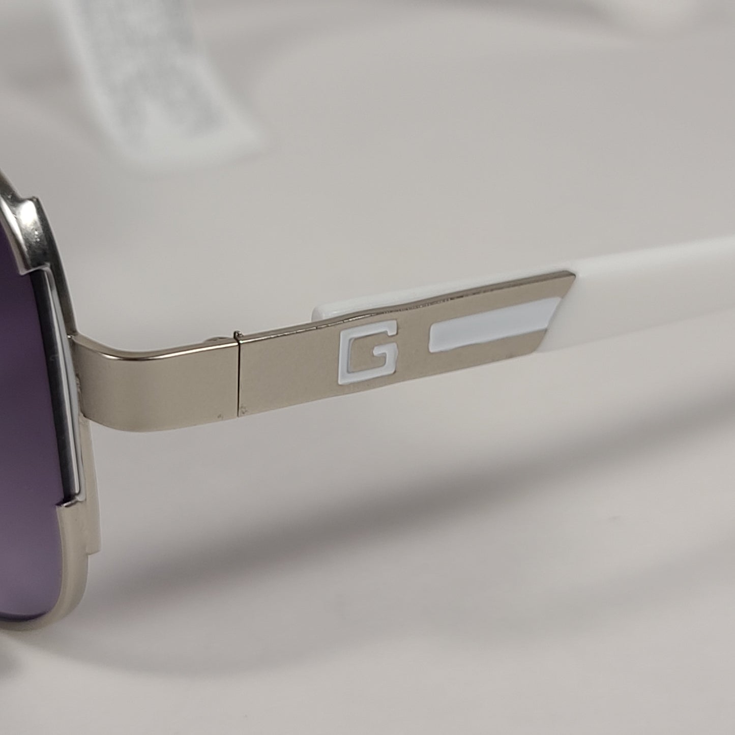 Guess Navigator Sunglasses Silver And White Frame Smoke Gradient Lens GF0227 10W - Sunglasses