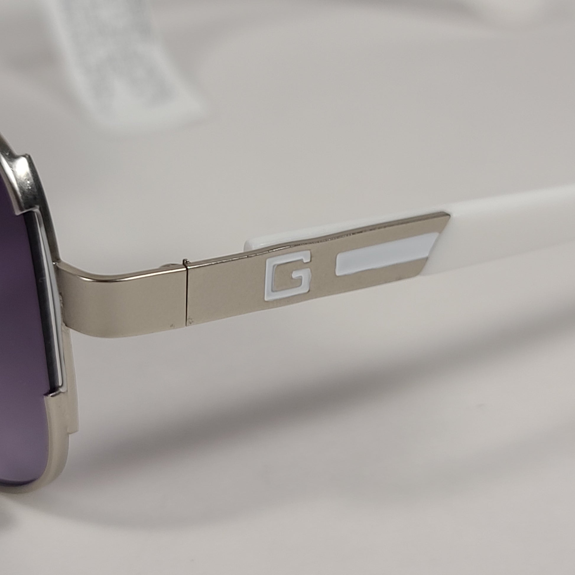 Guess Navigator Sunglasses Silver And White Frame Smoke Gradient Lens GF0227 10W - Sunglasses