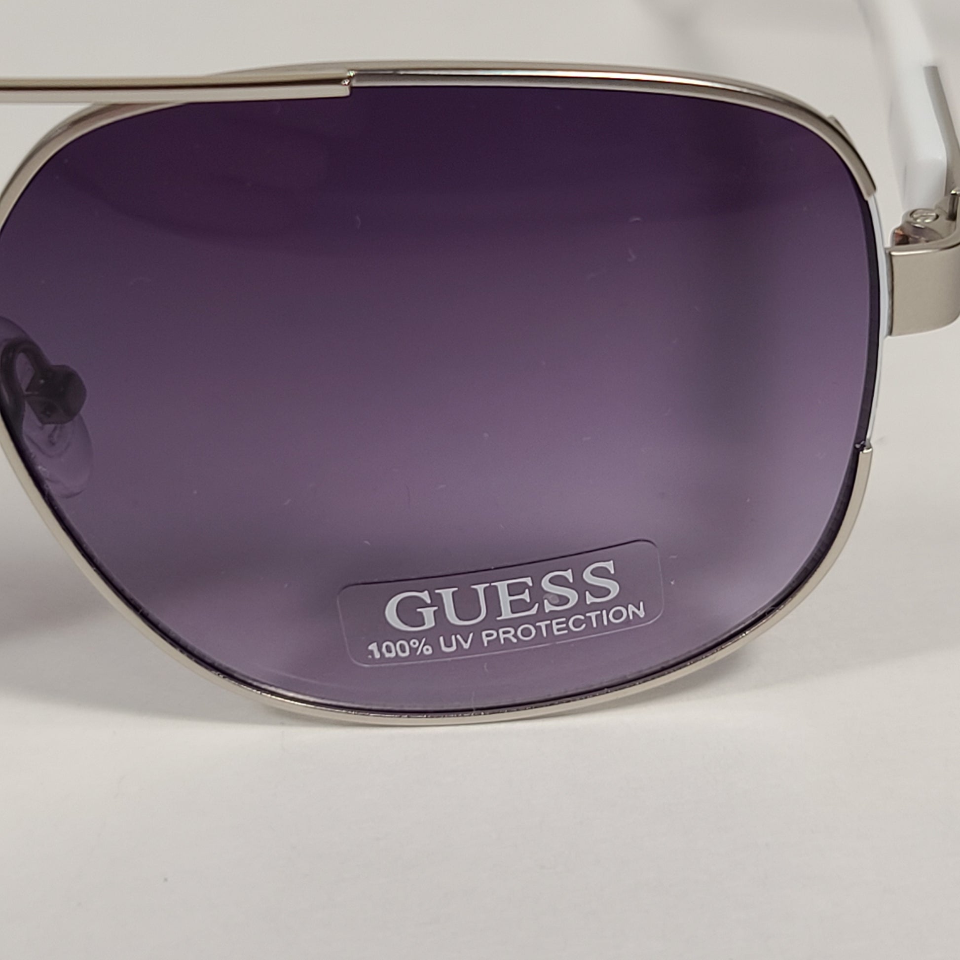 Guess Navigator Sunglasses Silver And White Frame Smoke Gradient Lens GF0227 10W - Sunglasses