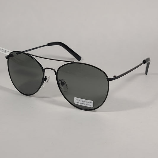 Tommy Hilfiger Reign Small Aviator Sunglasses Shiny Black Frame Green Tinted Lens REIGN MM OM508 - Sunglasses