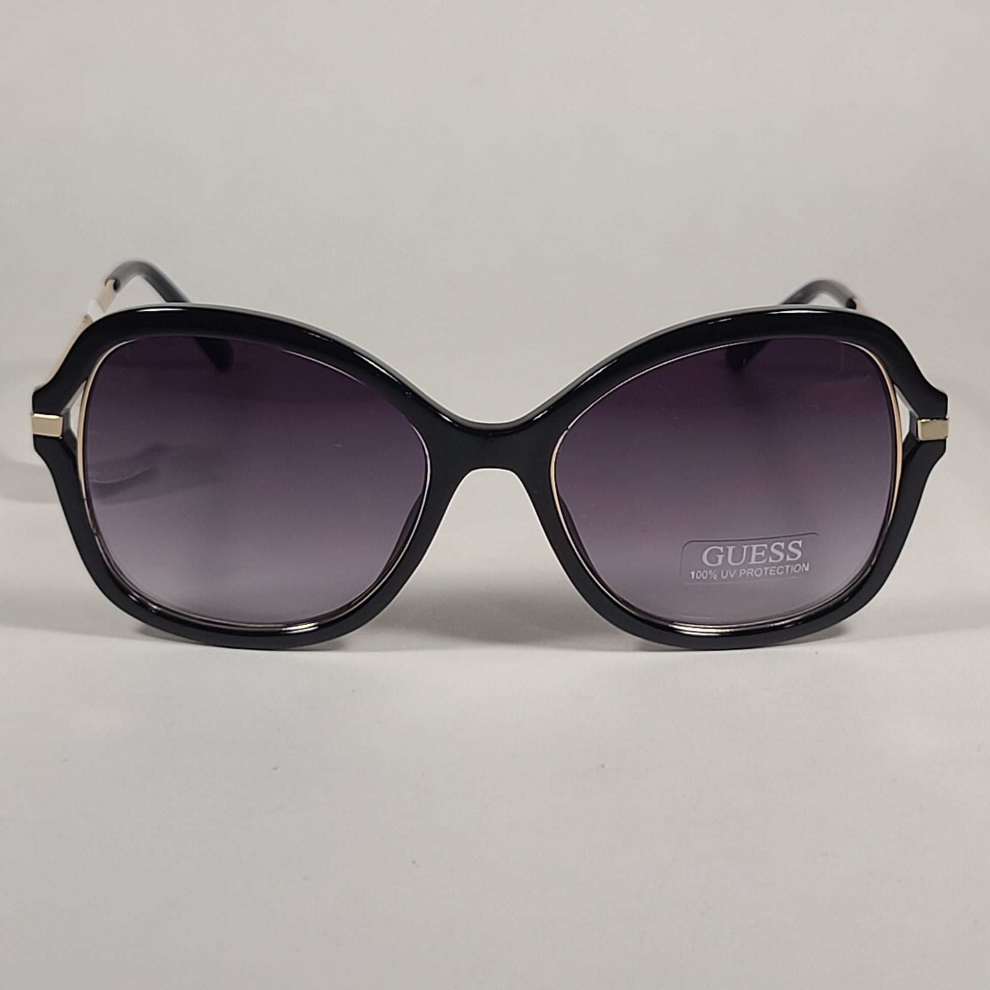 Guess Butterfly Sunglasses Shiny Black Gold Accent Gray Gradient Lens GF0352 01B - Sunglasses