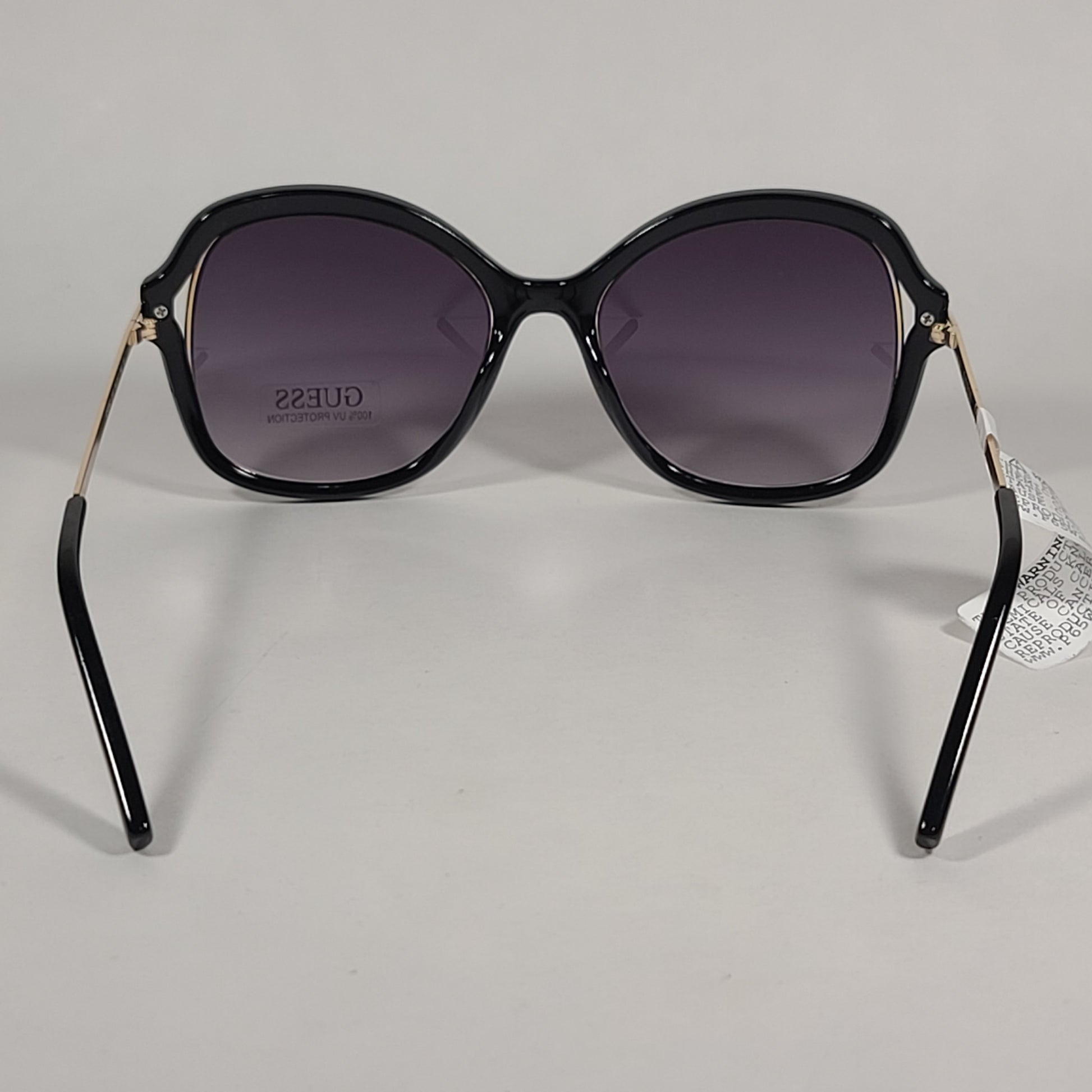 Guess Butterfly Sunglasses Shiny Black Gold Accent Gray Gradient Lens GF0352 01B - Sunglasses