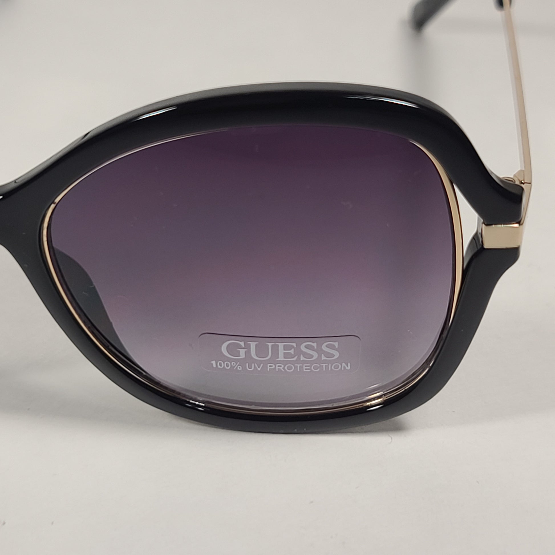 Guess Butterfly Sunglasses Shiny Black Gold Accent Gray Gradient Lens GF0352 01B - Sunglasses