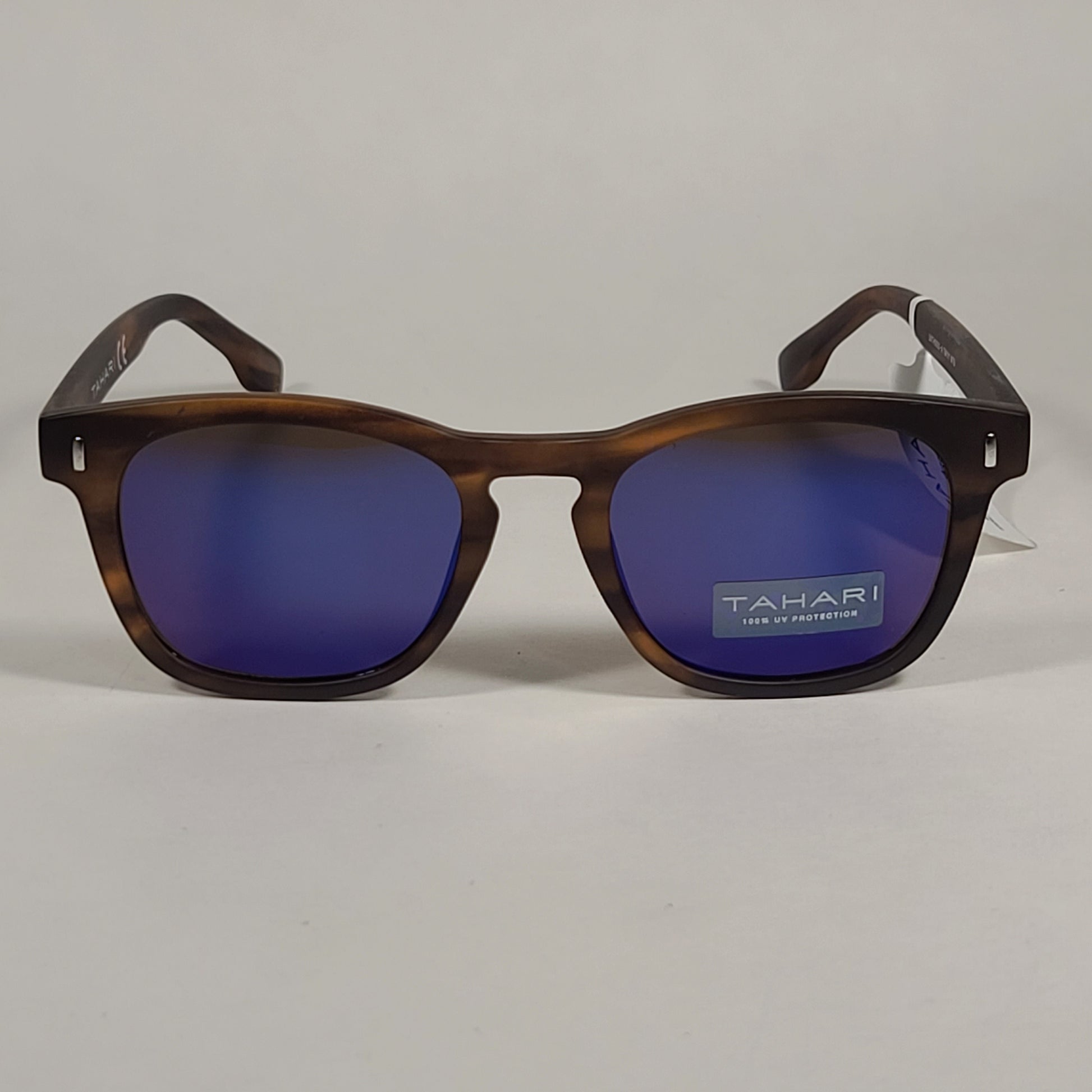 Tahari Square Club Sunglasses Matte Brown Tortoise Frame Blue Mirror Lens TM111 MTS - Sunglasses