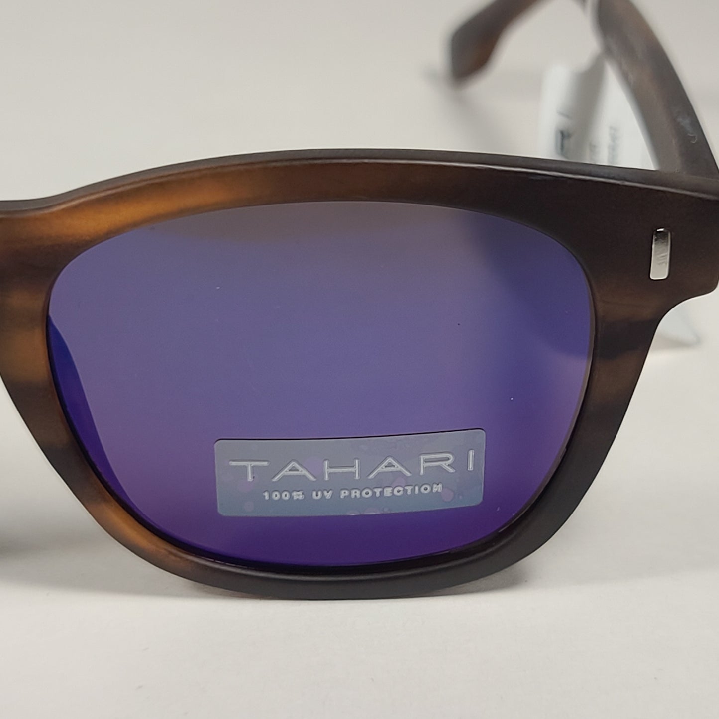 Tahari Square Club Sunglasses Matte Brown Tortoise Frame Blue Mirror Lens TM111 MTS - Sunglasses