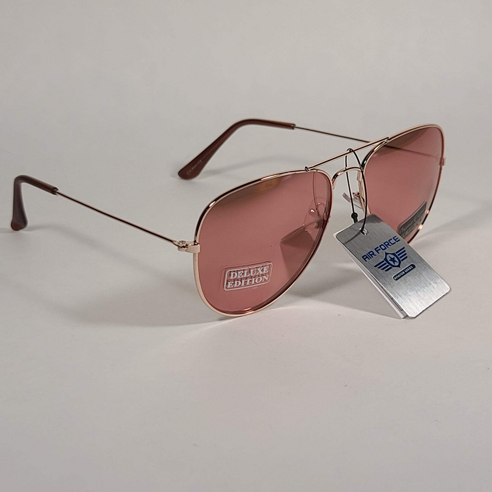 Air Force TOP ACE Aviator Sunglasses Rose Gold Wire Metal Frame Rose Flash Lens - Sunglasses