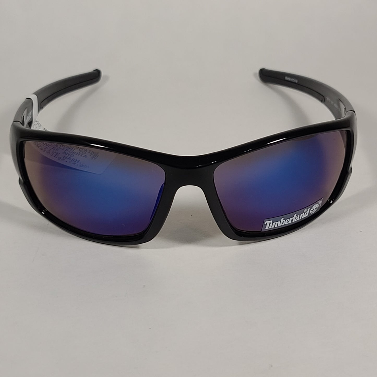 Timberland Wrap Sunglasses Shiny Black Frame Blue Violet Mirror Lens TB7171 01X - Sunglasses