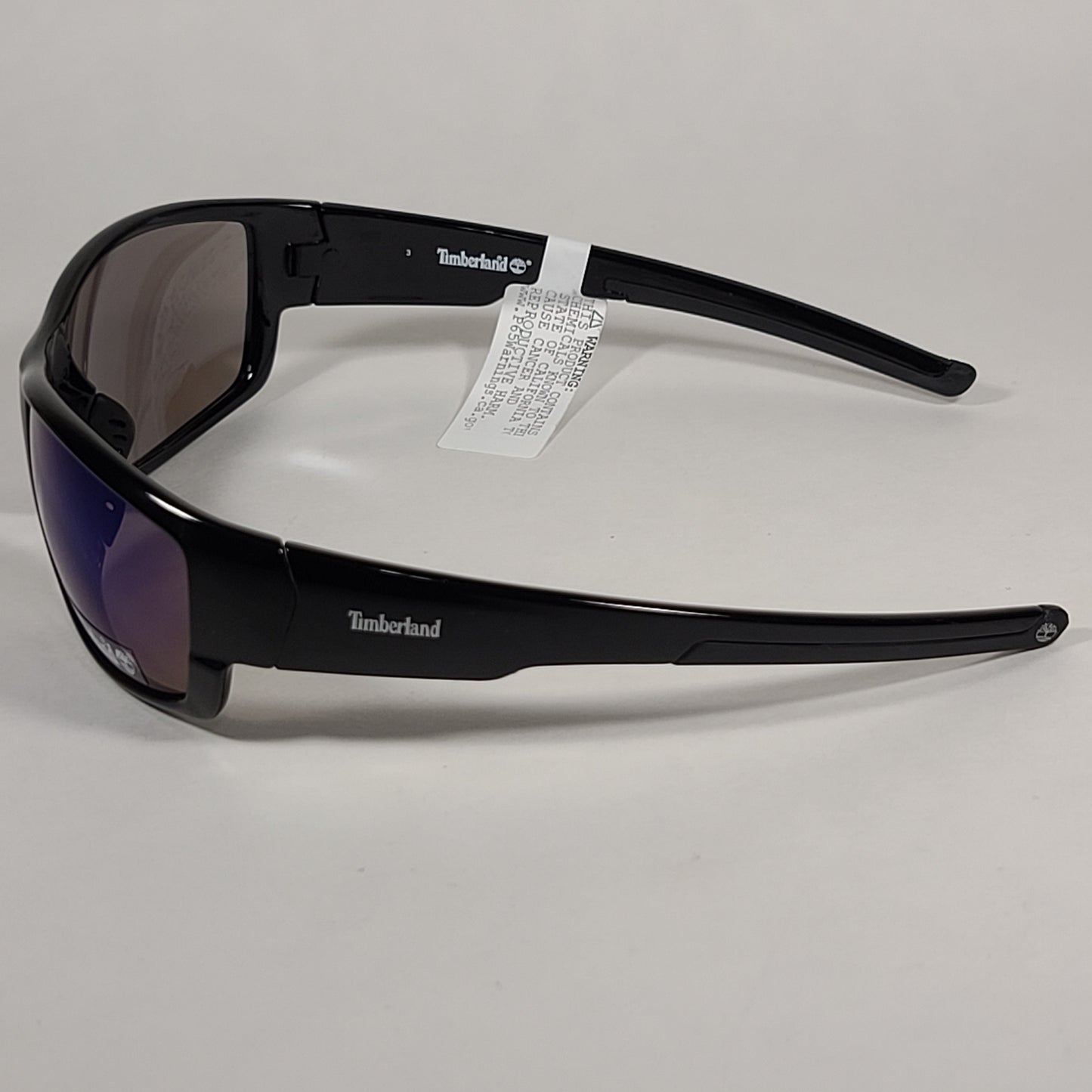 Timberland Wrap Sunglasses Shiny Black Frame Blue Violet Mirror Lens TB7171 01X - Sunglasses