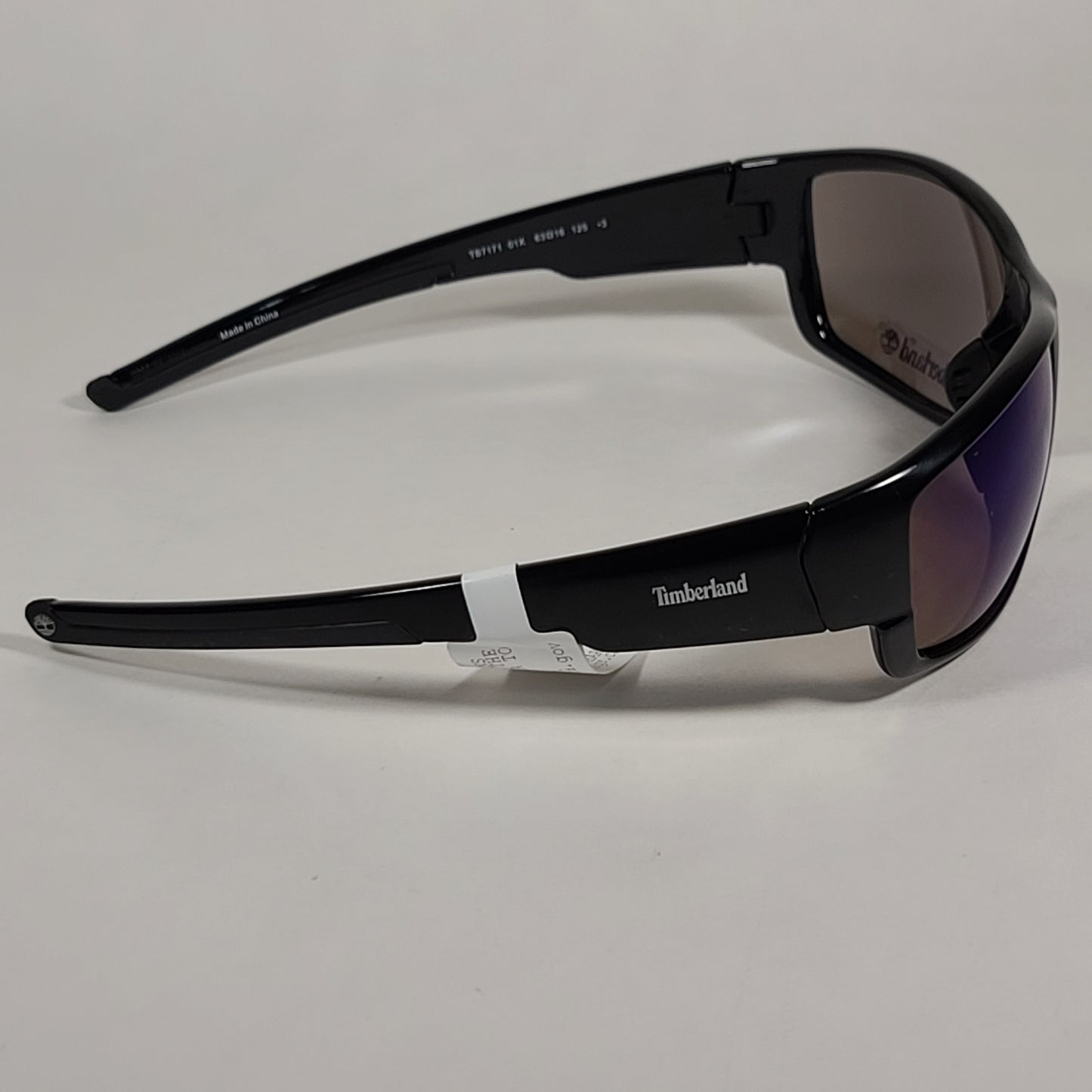 Timberland Wrap Sunglasses Shiny Black Frame Blue Violet Mirror Lens TB7171 01X - Sunglasses