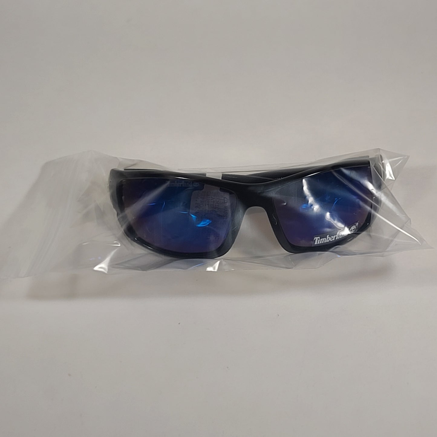 Timberland Wrap Sunglasses Shiny Black Frame Blue Violet Mirror Lens TB7171 01X - Sunglasses