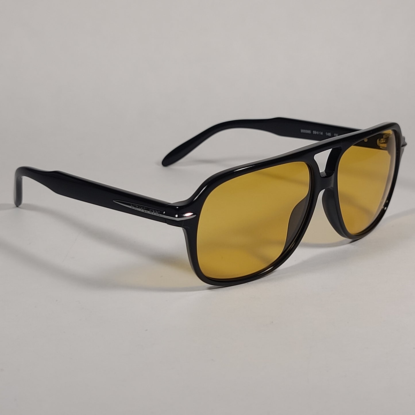 Michael Kors Liam Molded Aviator Sunglasses Shiny Black Frame Amber Yellow Lens MK2115