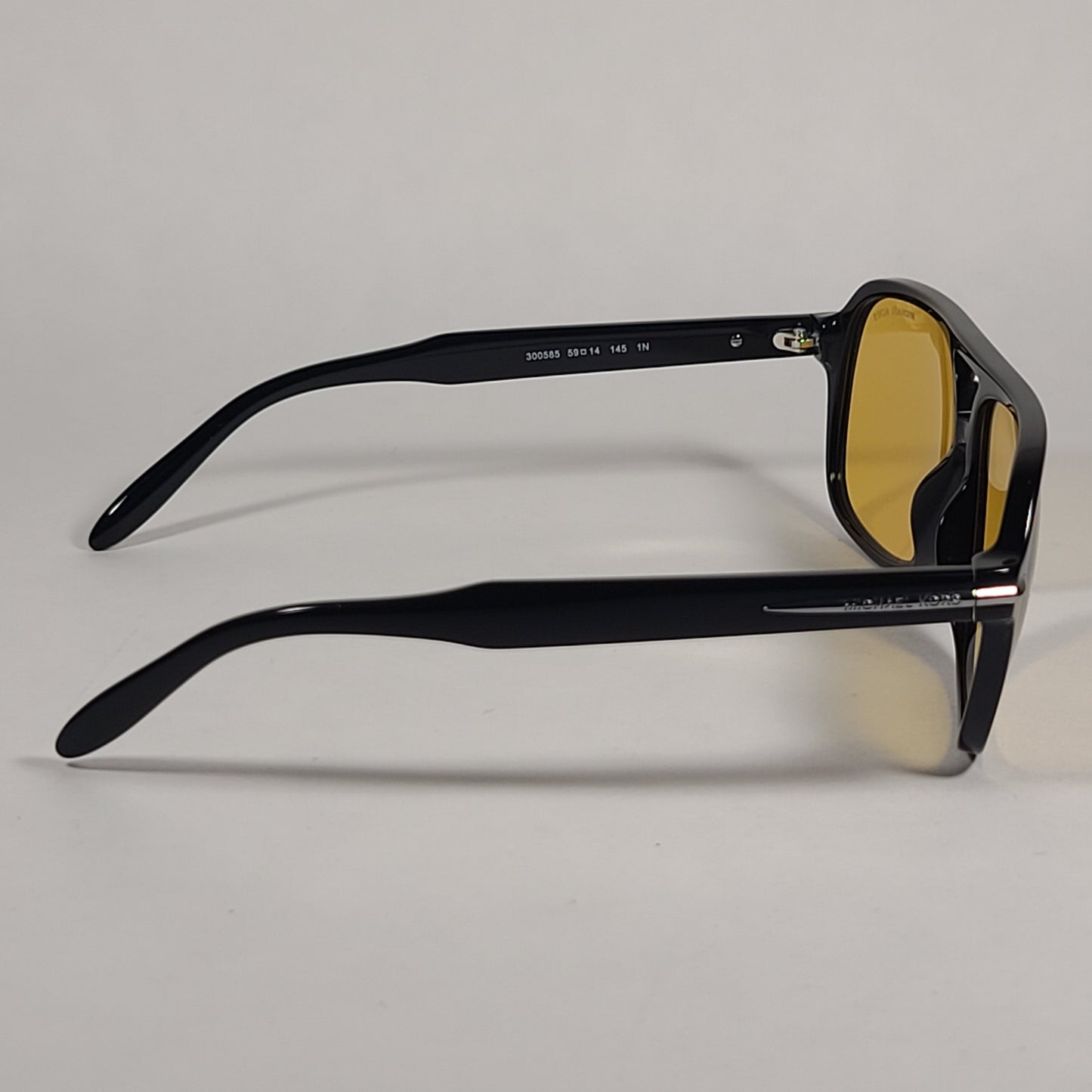 Michael Kors Liam Molded Aviator Sunglasses Shiny Black Frame Amber Yellow Lens MK2115