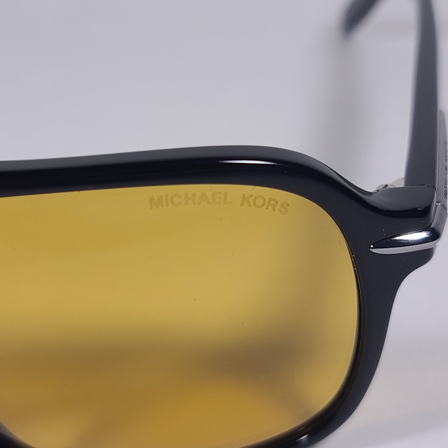 Michael Kors Liam Molded Aviator Sunglasses Shiny Black Frame Amber Yellow Lens MK2115