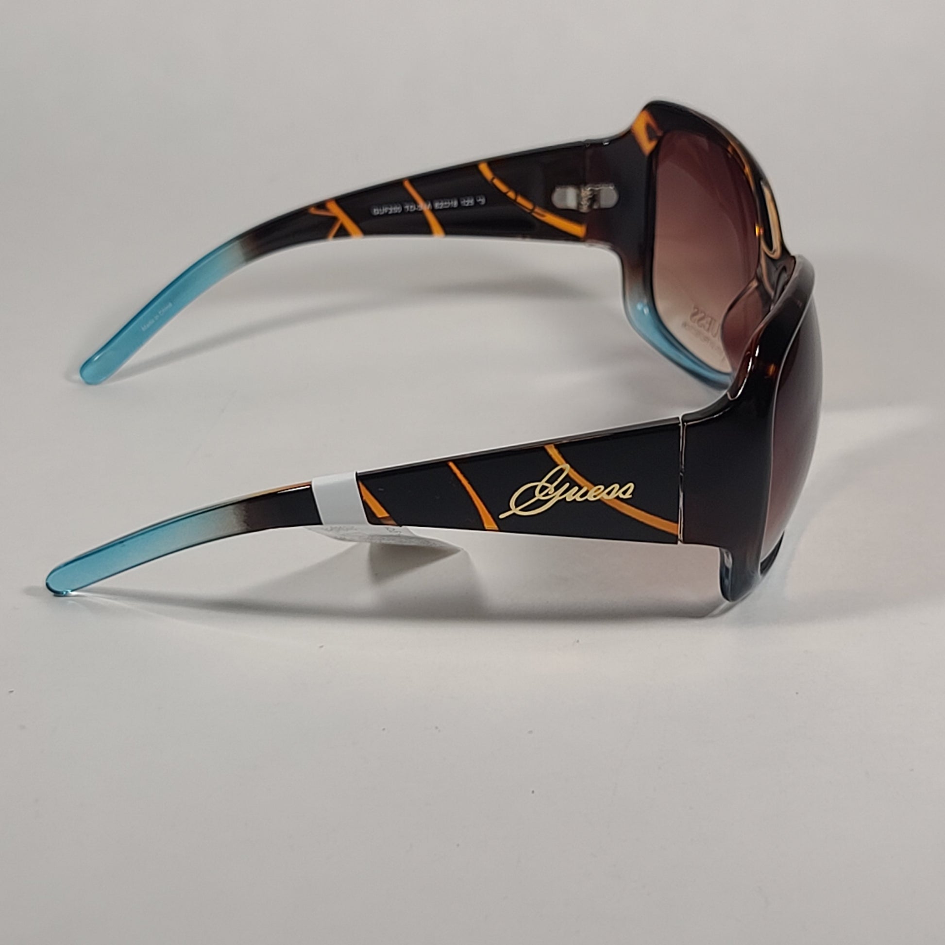 Guess Oversized Butterfly Sunglasses Brown Tortoise Turquoise Frame Brown Gradient Lens GUF200 TO-34A - Sunglasses