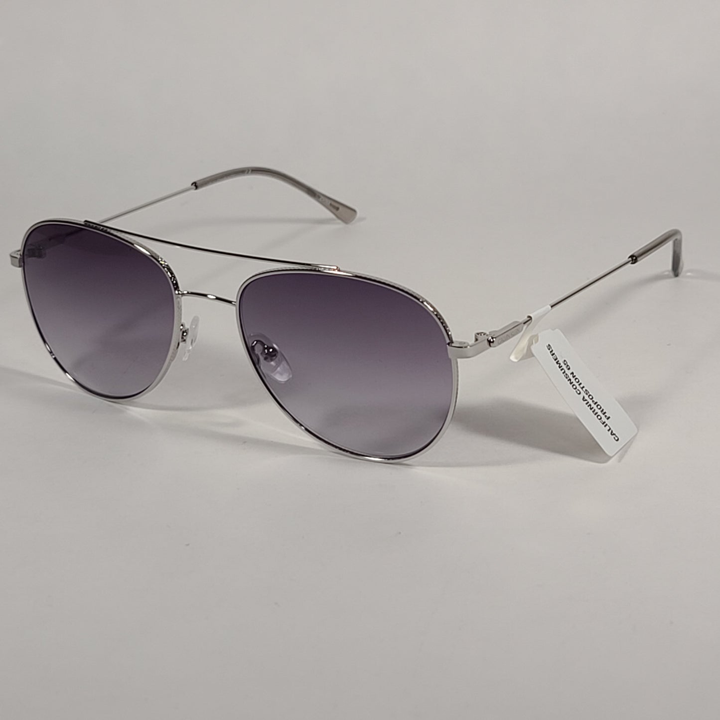 Calvin Klein CK20120S 045 Aviator Pilot Sunglasses Silver Frame Smoke Gradient Lens - Sunglasses