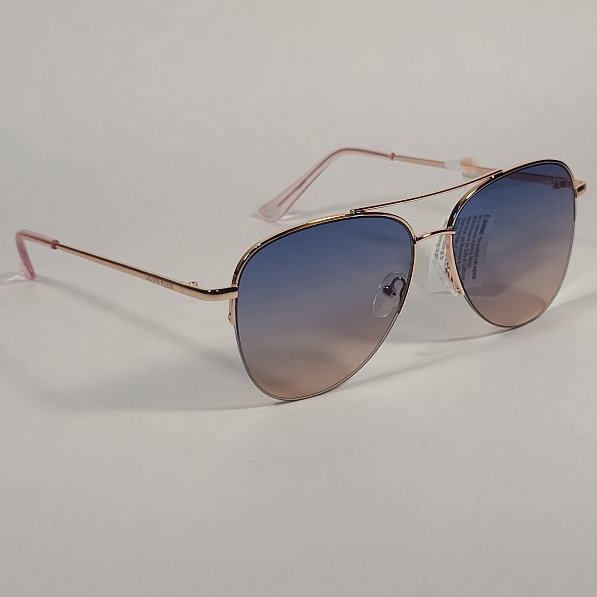 Calvin Klein Aviator Half Rim Sunglasses CK20119S 780 Rose Gold Frame Blue/Rose Gradient Lens - Sunglasses