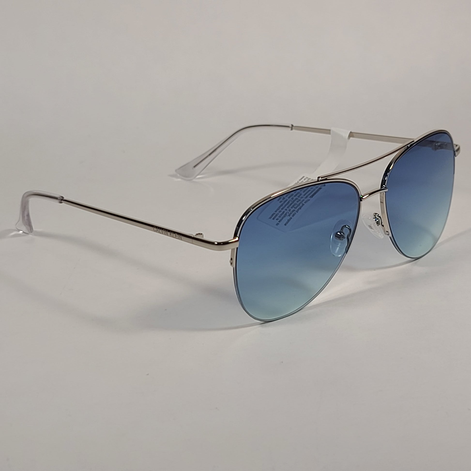 Calvin Klein Aviator Half Rim Sunglasses CK20119S 045 Silver Frame Blue Gradient Lens - Sunglasses