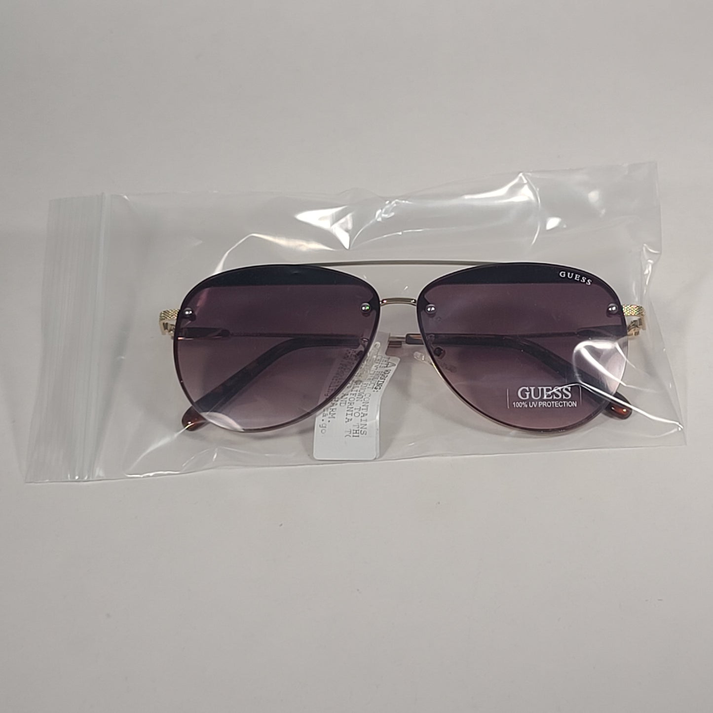 Guess Rimless Aviator Sunglasses Gold Brown Frame Brown Gradient Lens GF0386 32F - Sunglasses