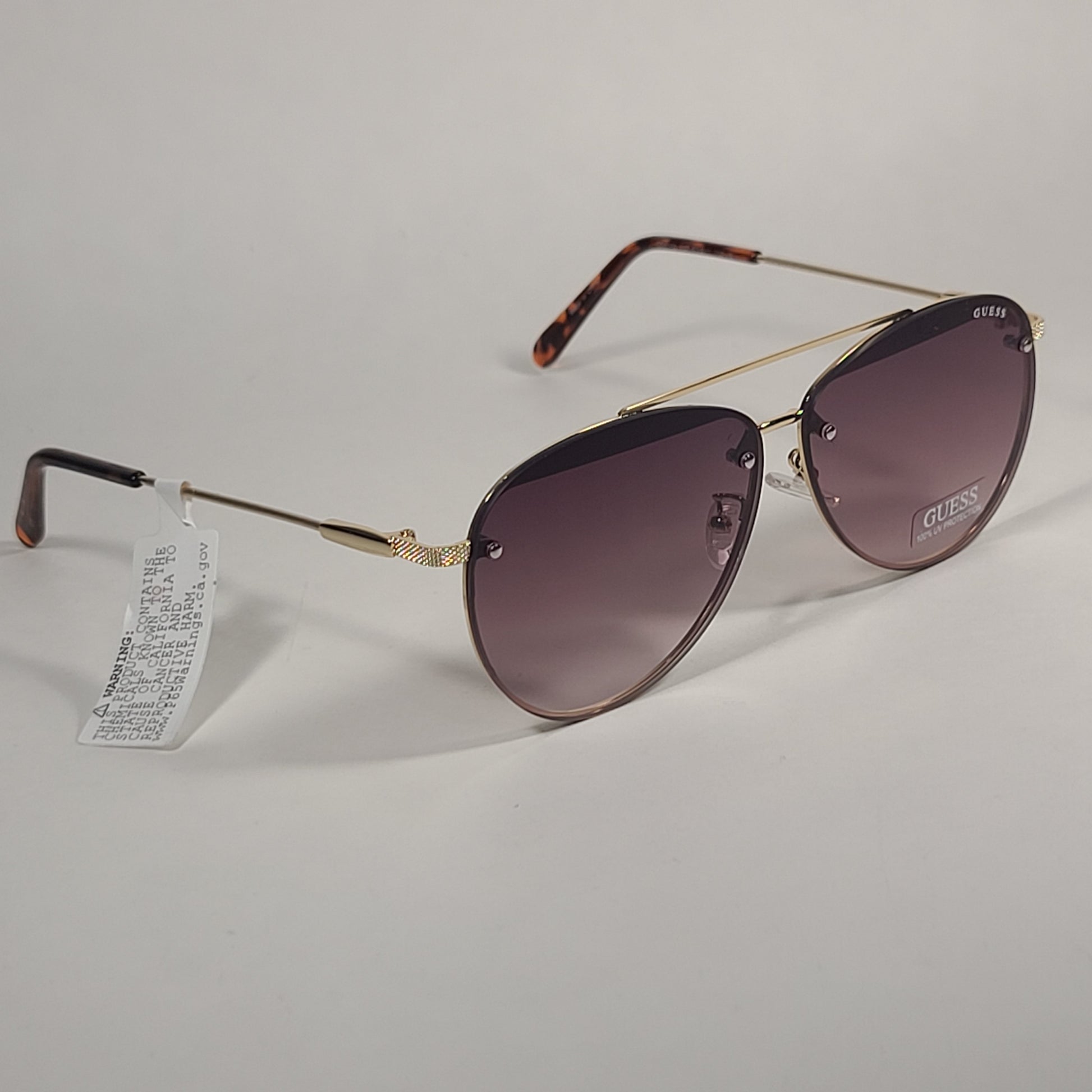 Guess Rimless Aviator Sunglasses Gold Brown Frame Brown Gradient Lens GF0386 32F - Sunglasses