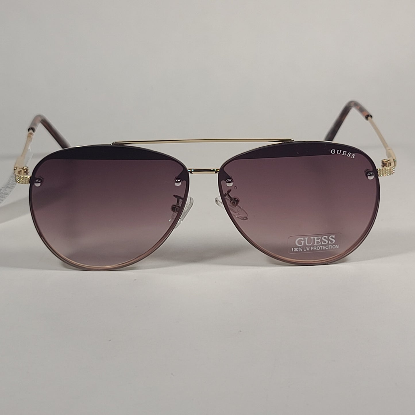 Guess Rimless Aviator Sunglasses Gold Brown Frame Brown Gradient Lens GF0386 32F - Sunglasses