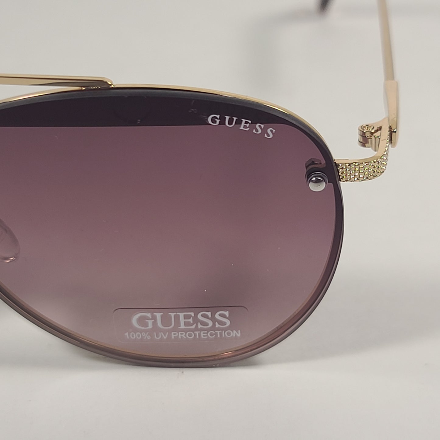 Guess Rimless Aviator Sunglasses Gold Brown Frame Brown Gradient Lens GF0386 32F - Sunglasses