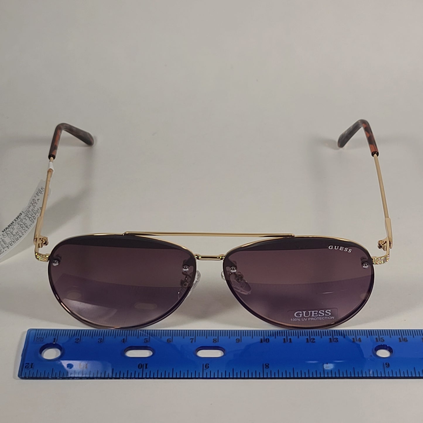 Guess Rimless Aviator Sunglasses Gold Brown Frame Brown Gradient Lens GF0386 32F - Sunglasses