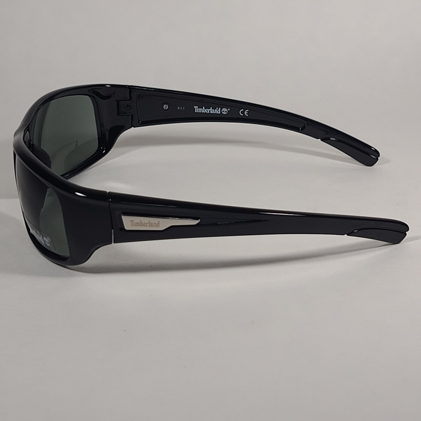 Timberland Wrap Sunglasses Shiny Black Frame Green Lens TB7127 01N - Sunglasses