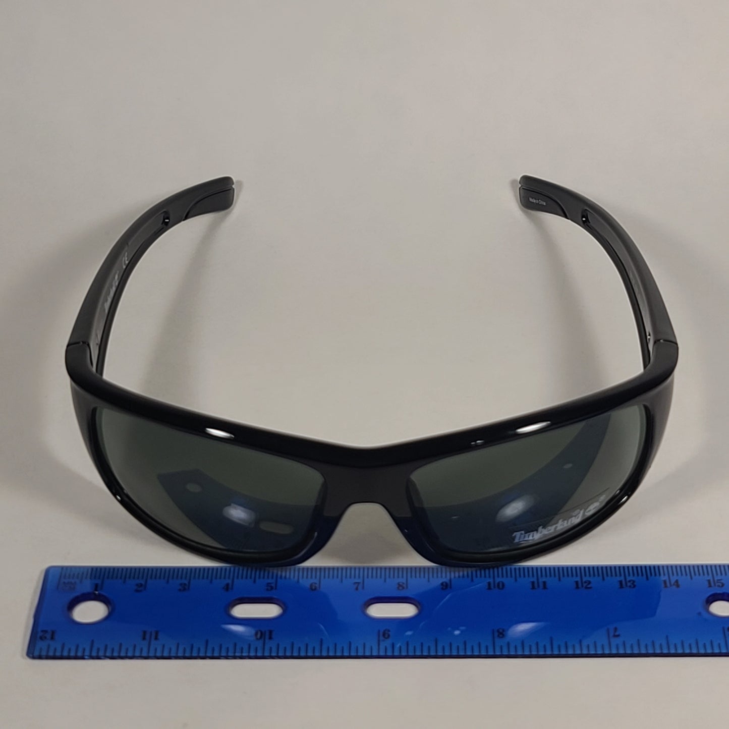 Timberland Wrap Sunglasses Shiny Black Frame Green Lens TB7127 01N - Sunglasses
