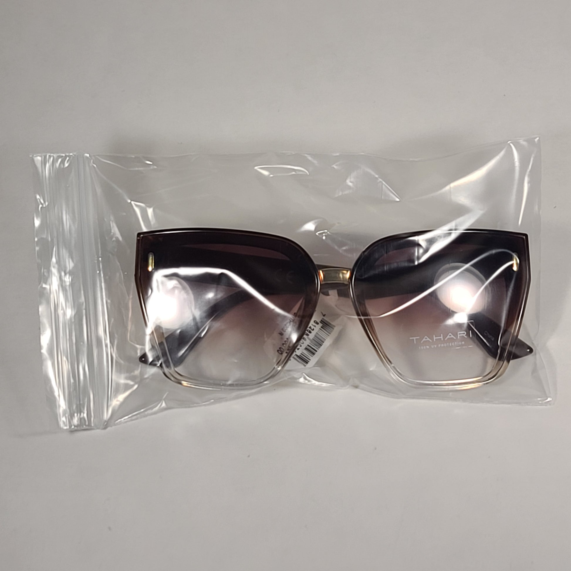 Tahari Cat Eye Shield Sunglasses Brown Crystal Frame Brown Gradient Lens TH816 BNX - Sunglasses