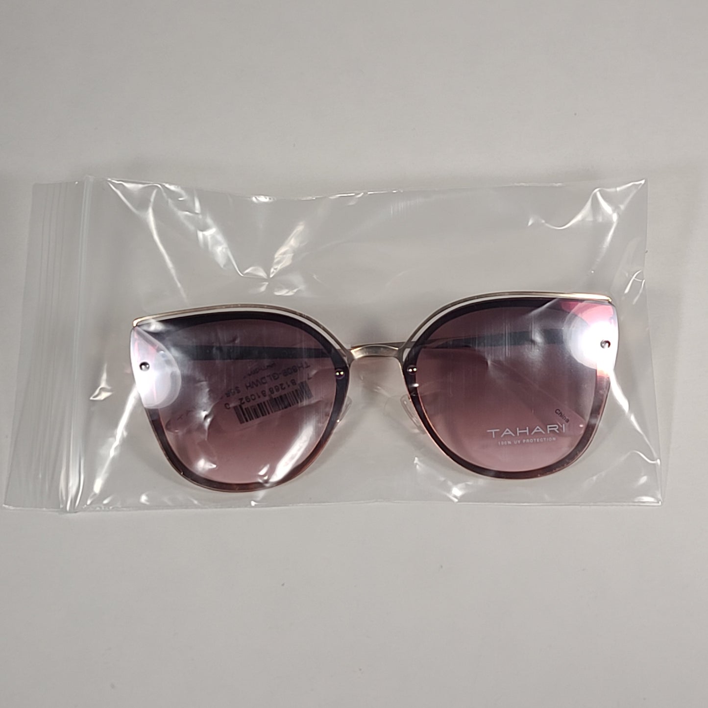 Tahari Rimless Cat Eye Sunglasses Gold White Frame Brown Pink Gradient Lens TH809 GLDWH - Sunglasses