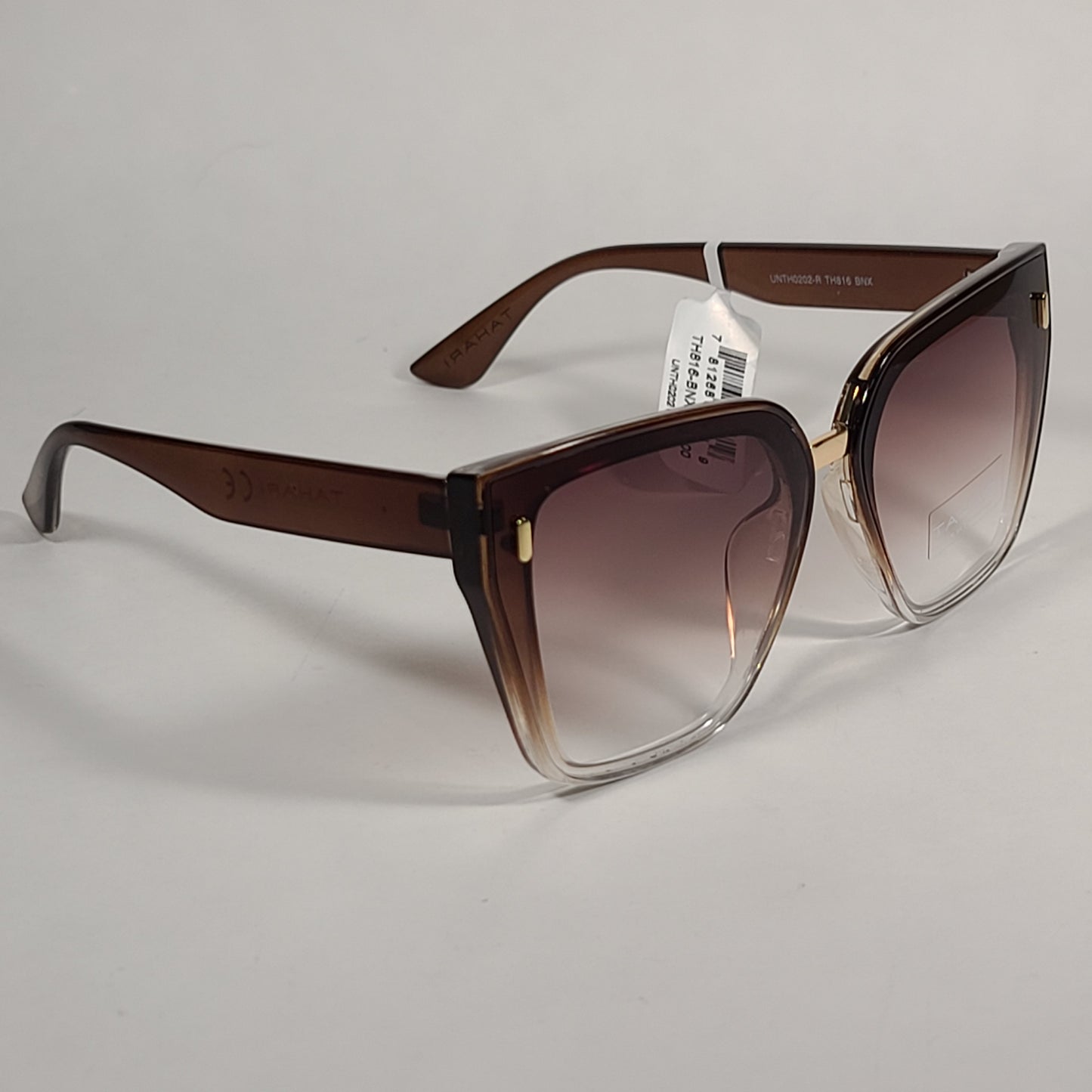 Tahari Cat Eye Shield Sunglasses Brown Crystal Frame Brown Gradient Lens TH816 BNX - Sunglasses