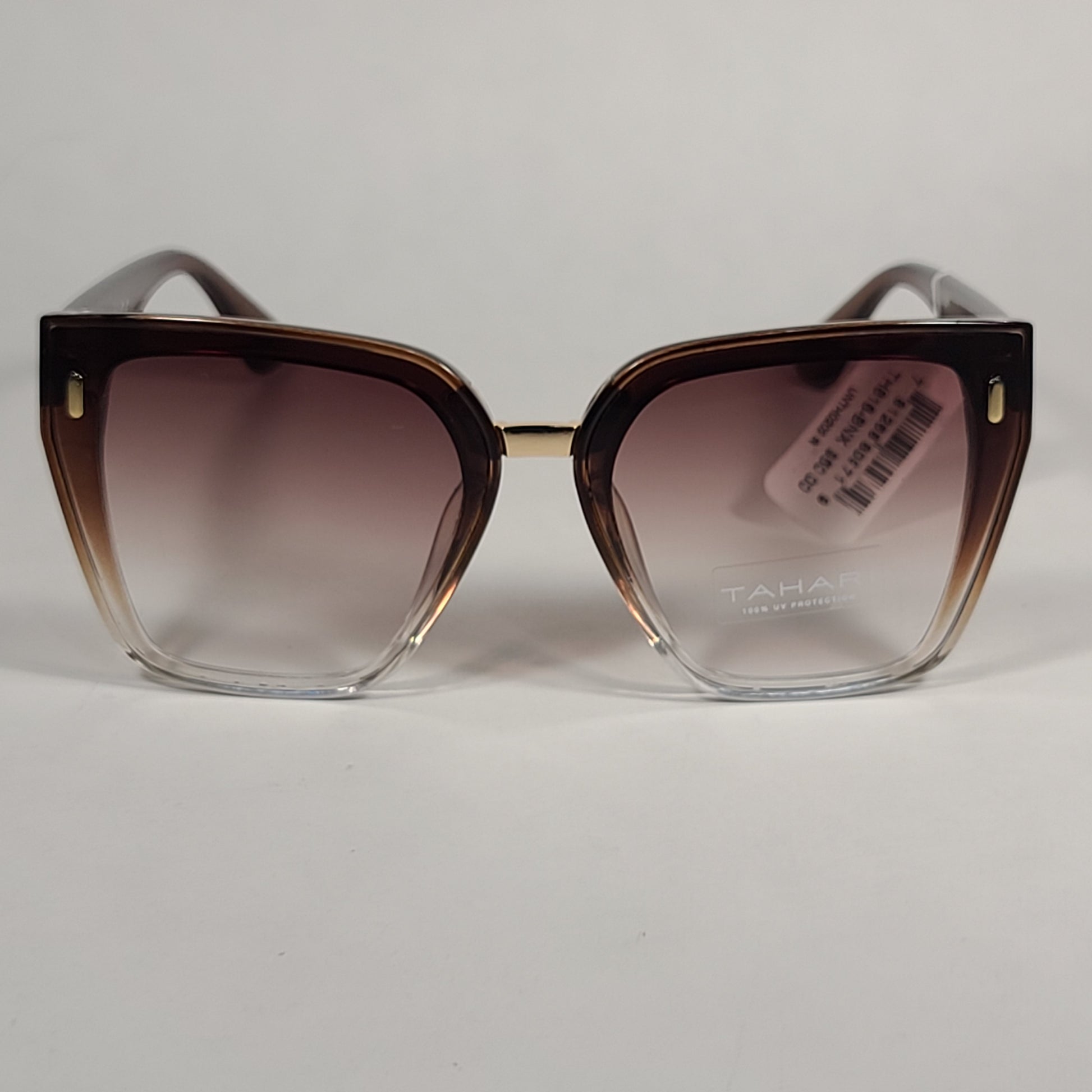 Tahari Cat Eye Shield Sunglasses Brown Crystal Frame Brown Gradient Lens TH816 BNX - Sunglasses