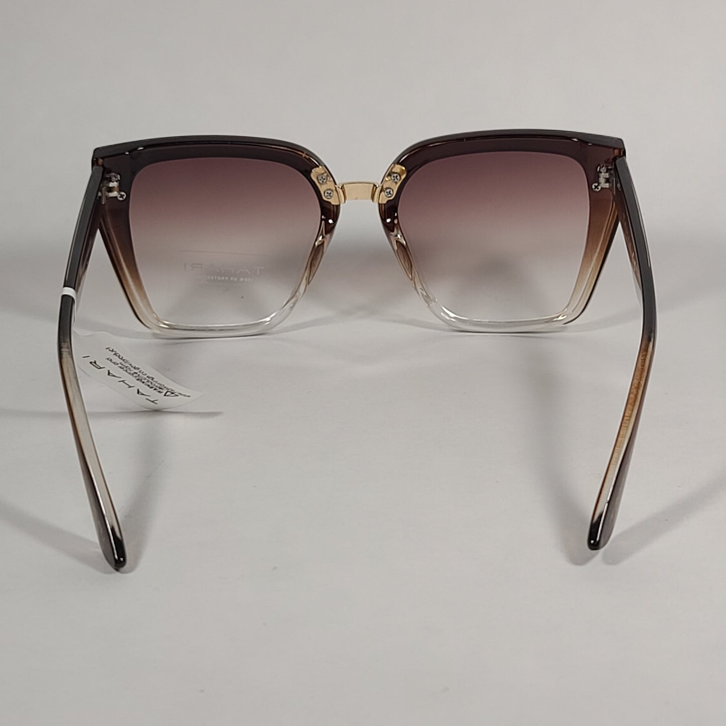 Tahari Cat Eye Shield Sunglasses Brown Crystal Frame Brown Gradient Lens TH816 BNX - Sunglasses