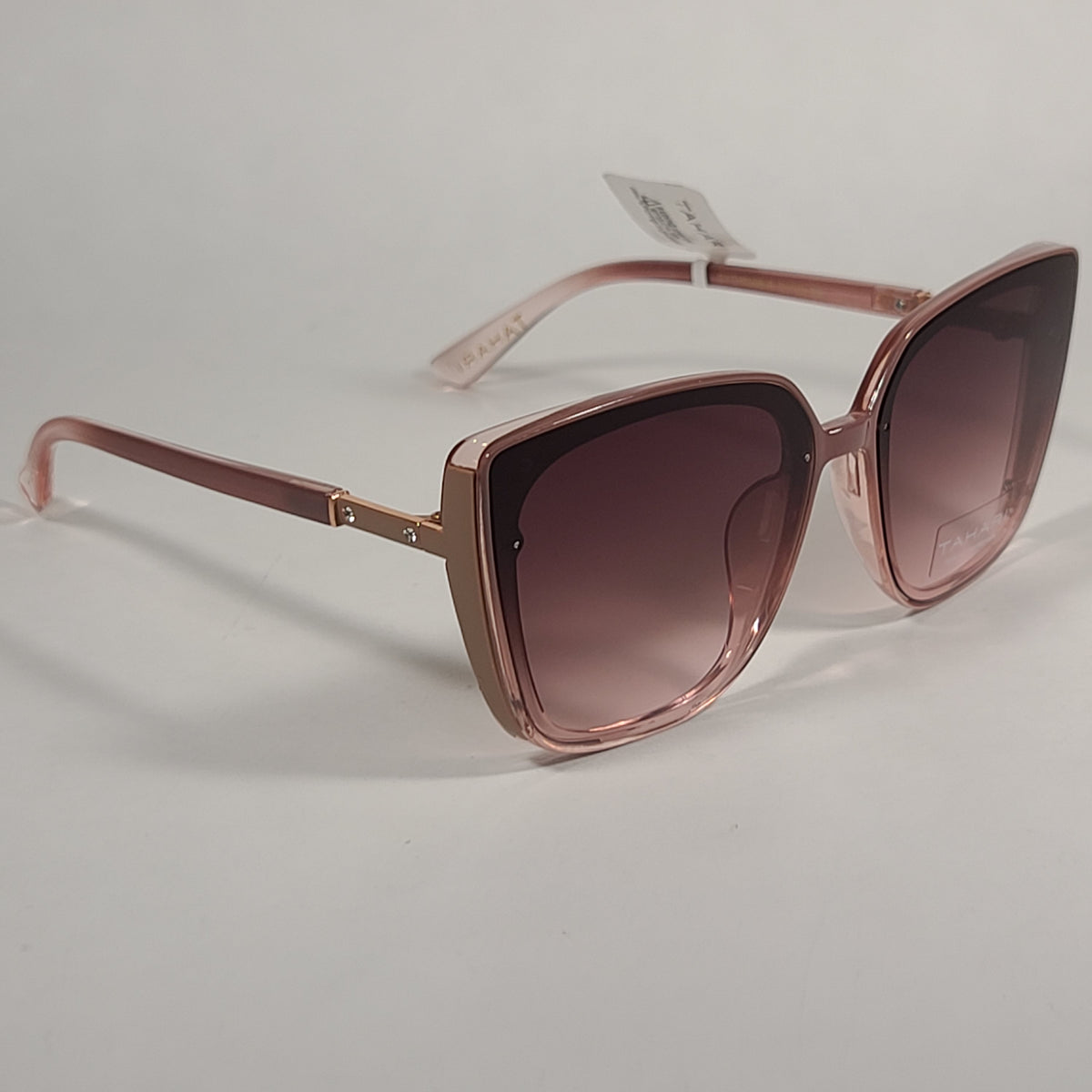 Tahari Cat Eye Square Sunglasses Pink Rose Frame Brown Gradient Lens T