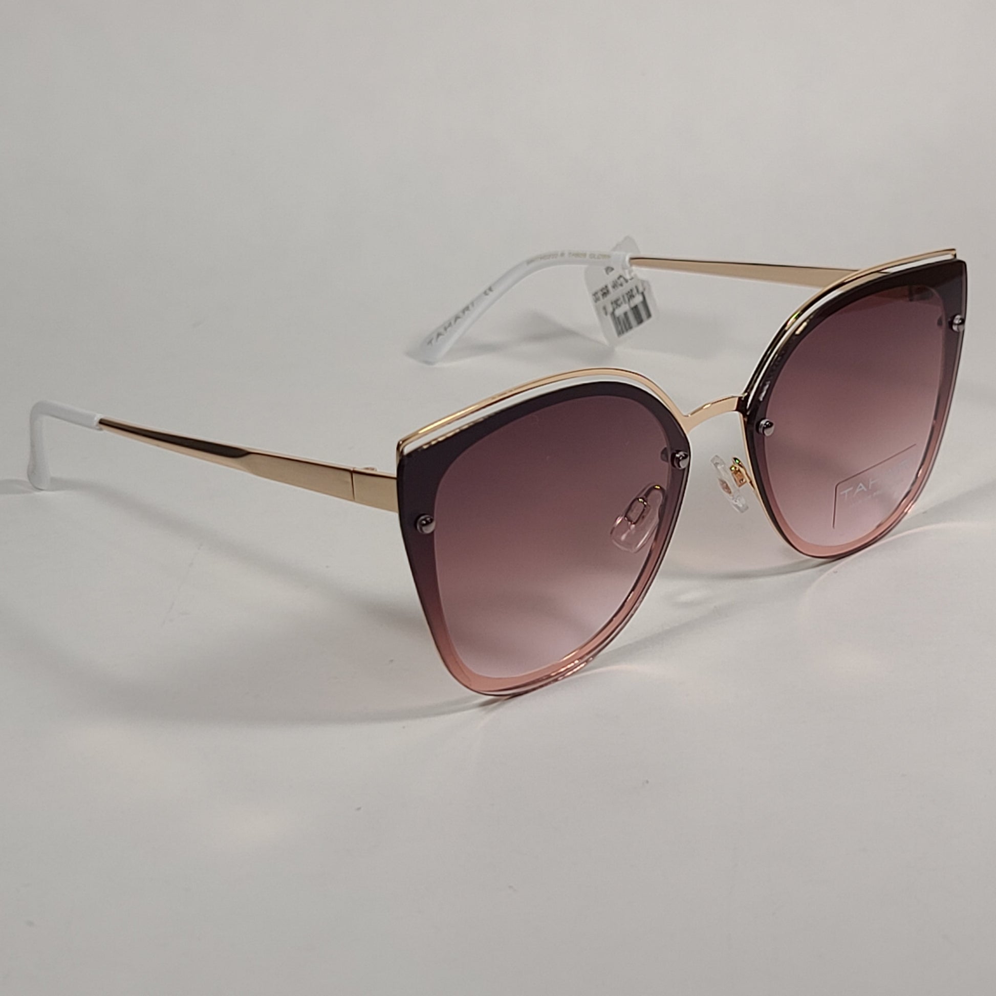 Tahari Rimless Cat Eye Sunglasses Gold White Frame Brown Pink Gradient Lens TH809 GLDWH - Sunglasses