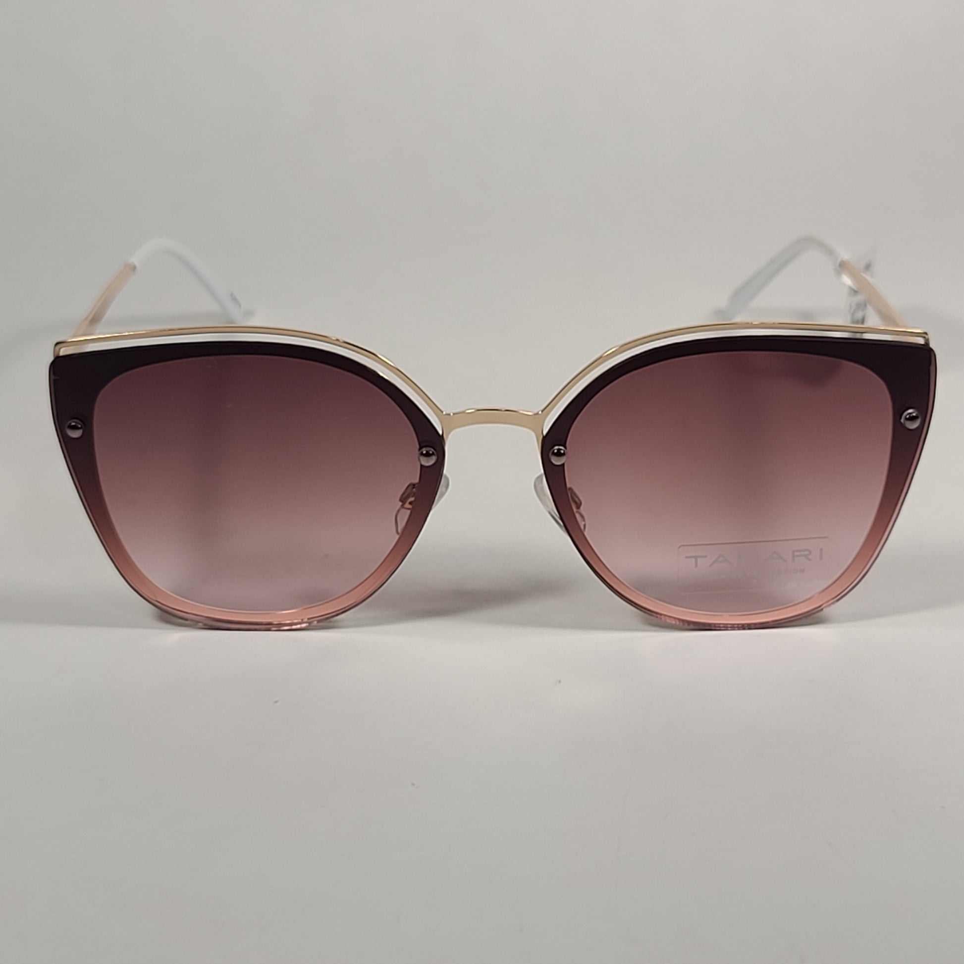 Tahari Rimless Cat Eye Sunglasses Gold White Frame Brown Pink Gradient Lens TH809 GLDWH - Sunglasses