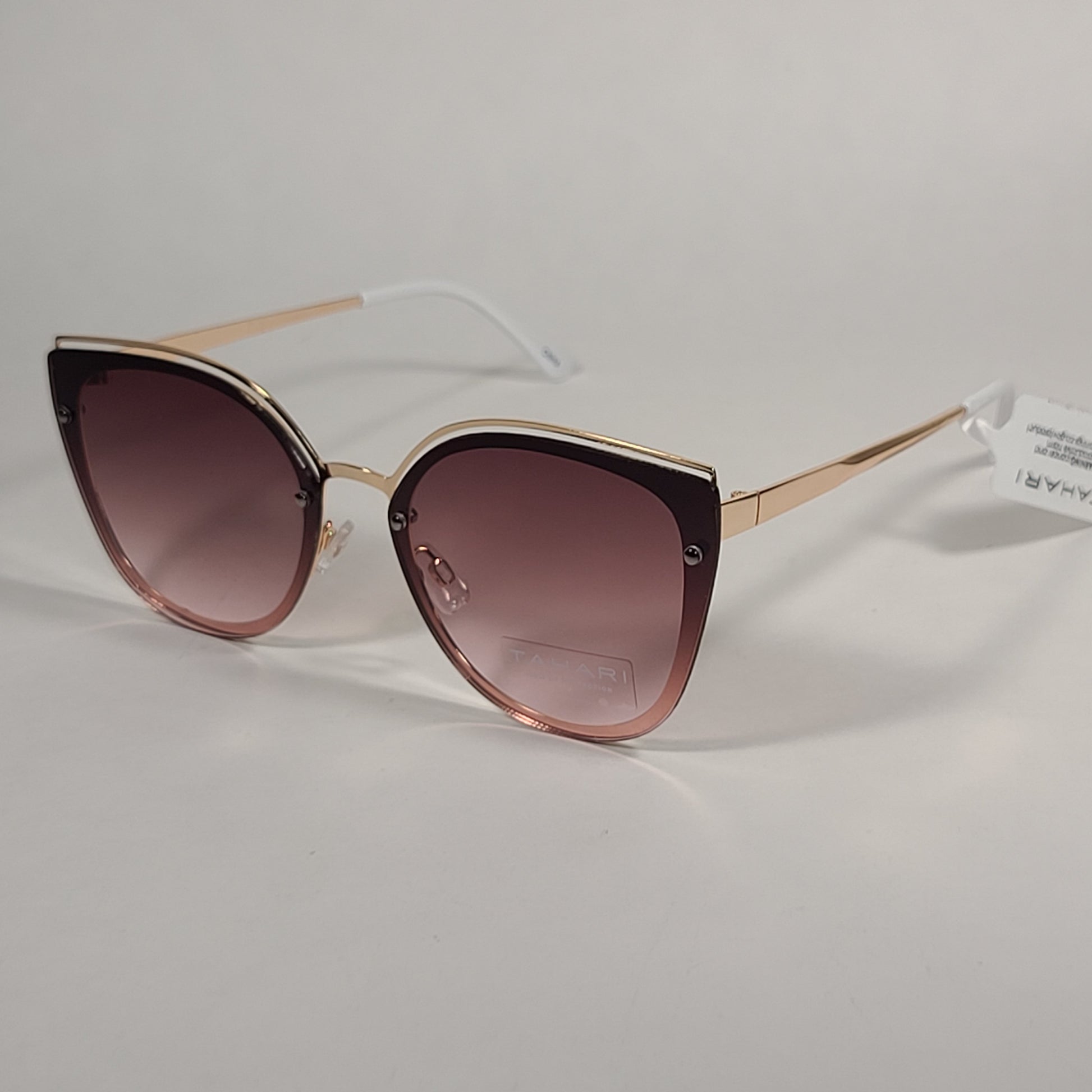 Tahari Rimless Cat Eye Sunglasses Gold White Frame Brown Pink Gradient Lens TH809 GLDWH - Sunglasses