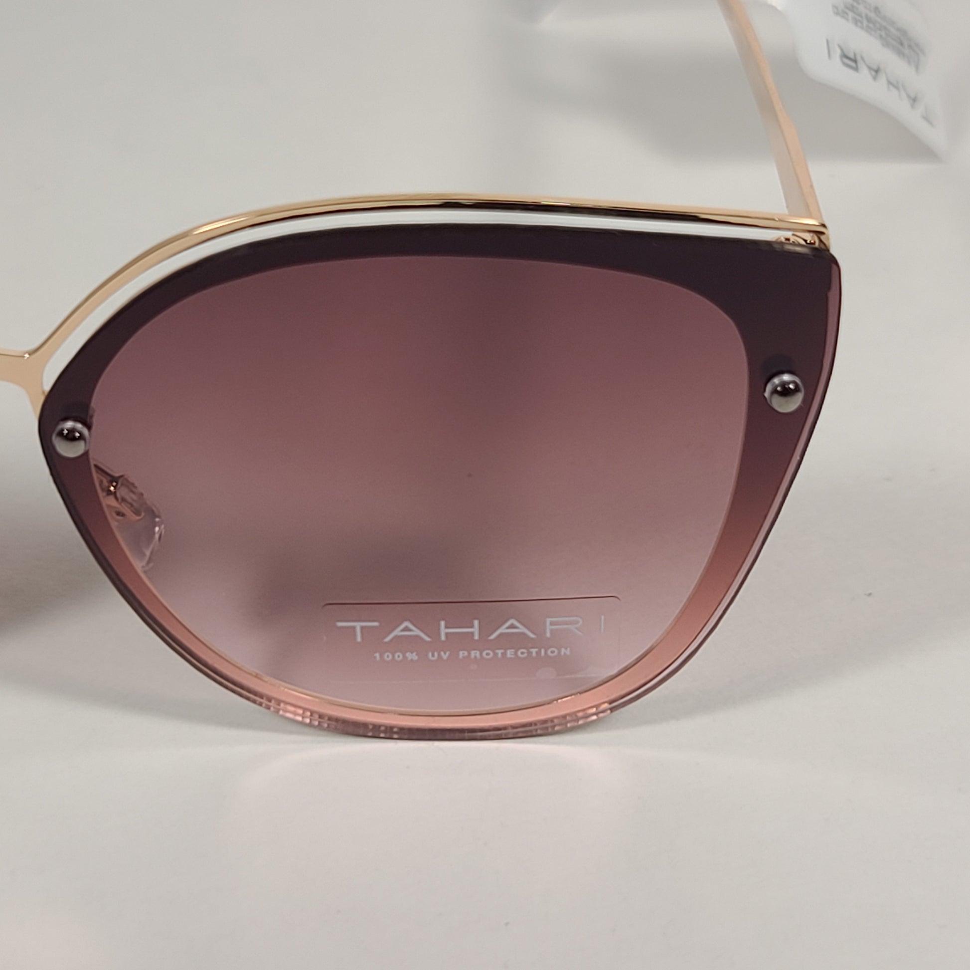 Tahari Rimless Cat Eye Sunglasses Gold White Frame Brown Pink Gradient Lens TH809 GLDWH - Sunglasses