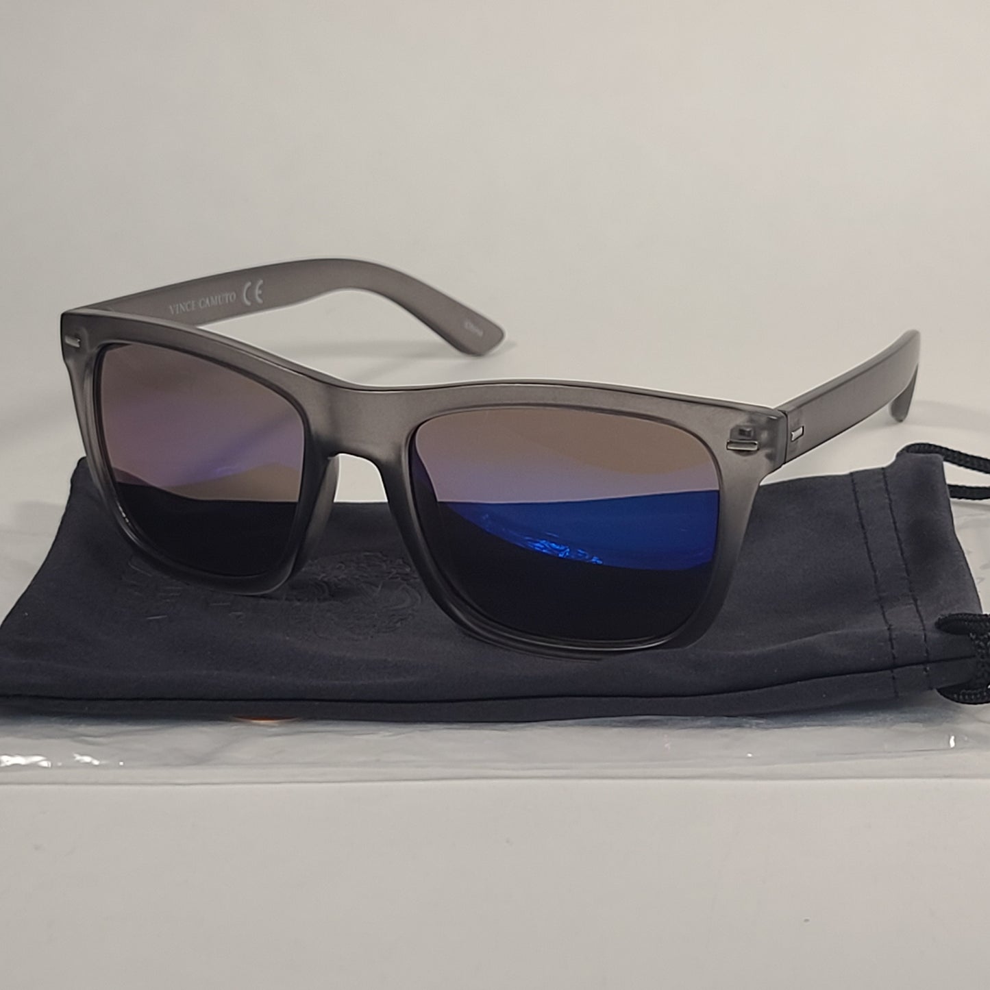 Vince Camuto Square Sunglasses Matte Gray Crystal Frame Blue / Violet Flash Lens VM615 GY - Sunglasses