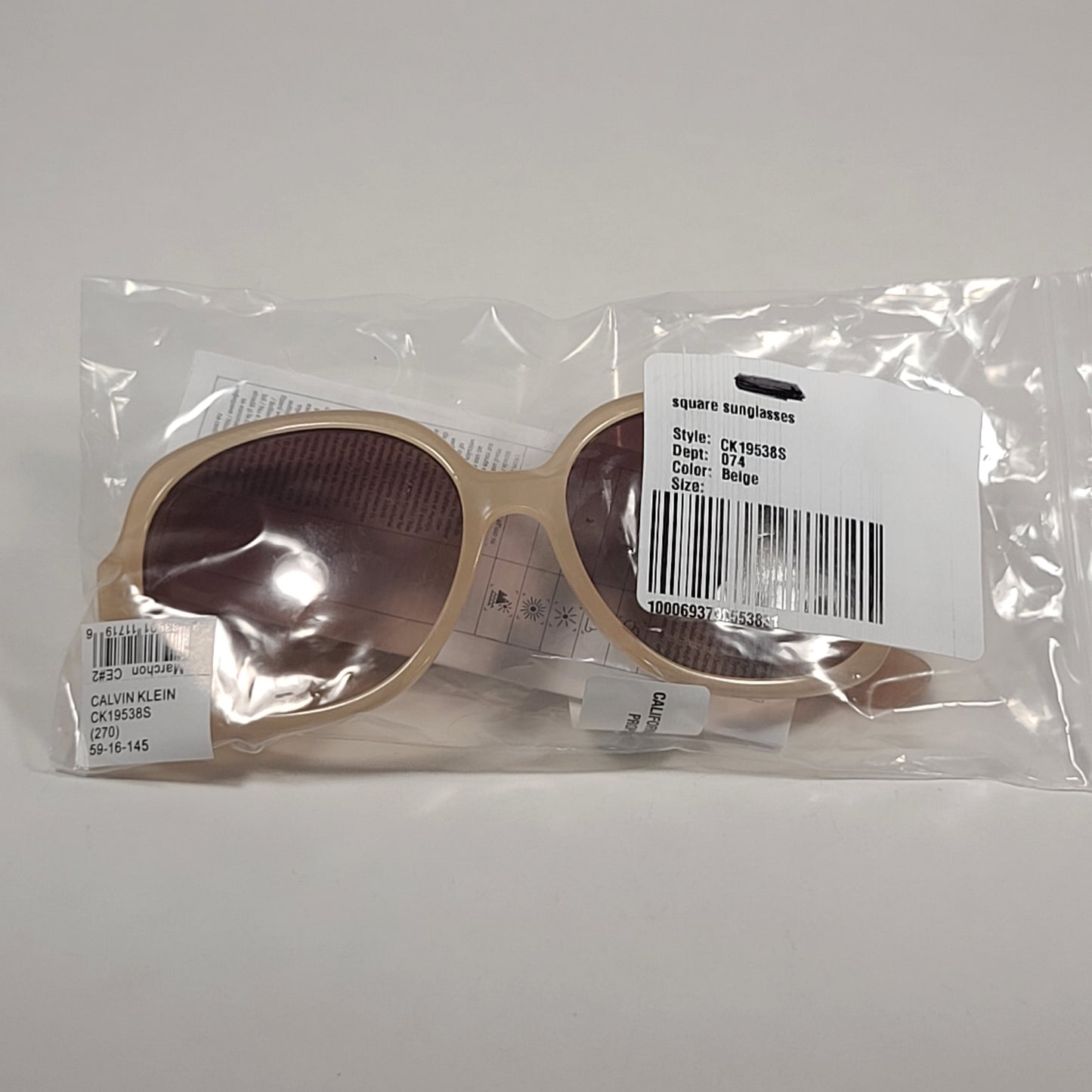 Calvin Klein Oversize Sunglasses CK19538S 270 Beige Nude Frame Brown Gradient Lens - Sunglasses