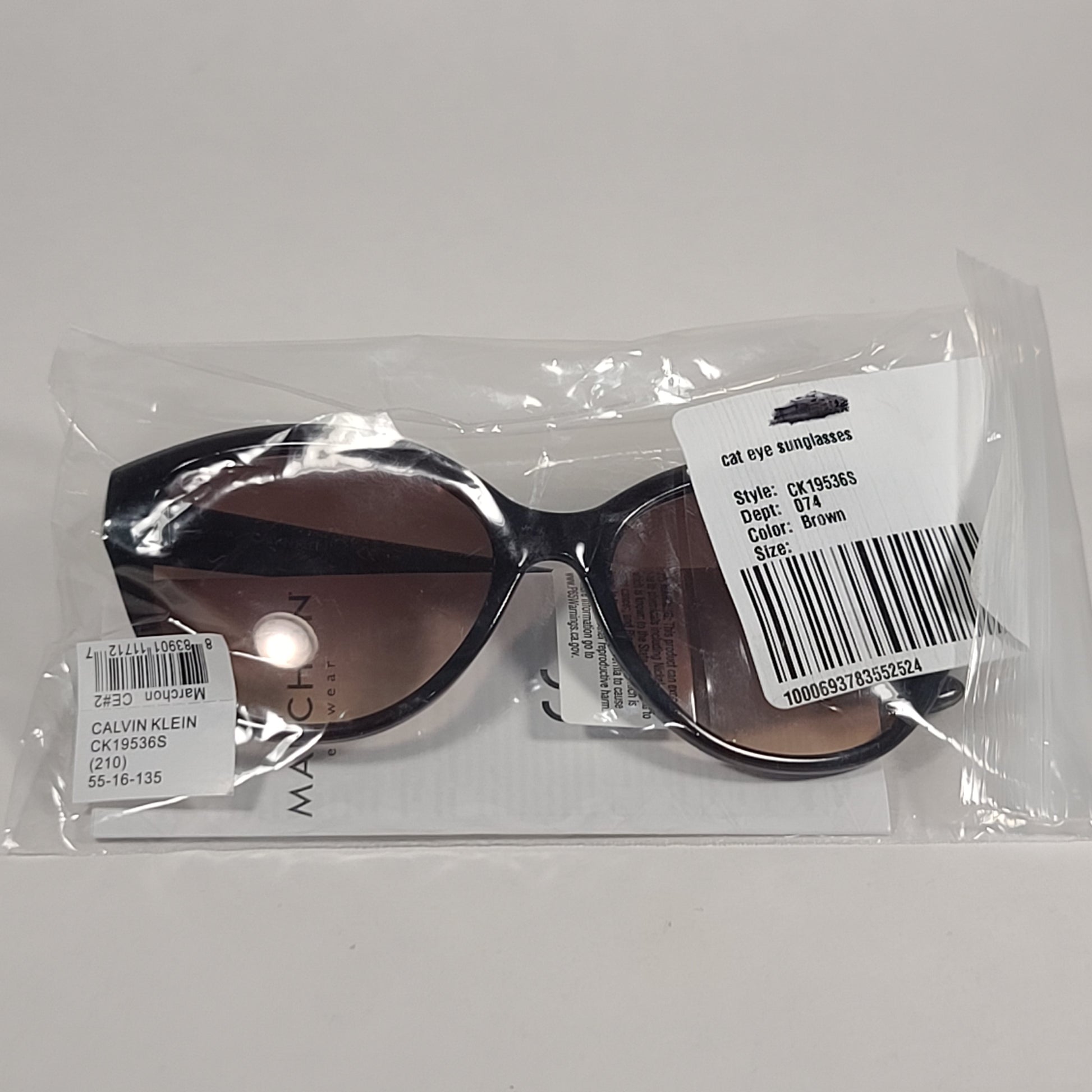 Calvin Klein Cat Eye Sunglasses CK19536S 210 Brown Frame Gradient Lens - Sunglasses