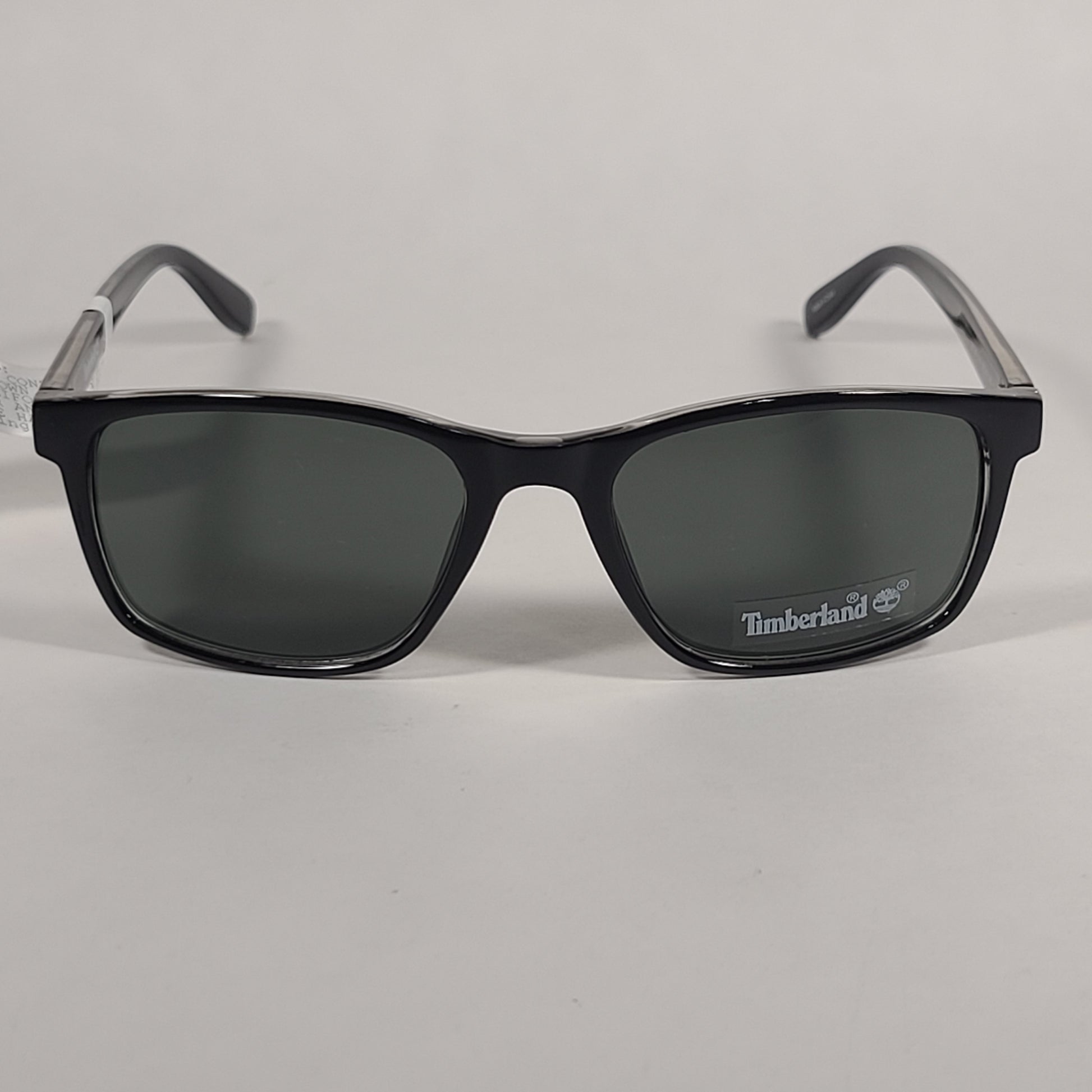 Timberland Rectangle Sunglasses Shiny Black Frame Green Lens TB7146 01N - Sunglasses