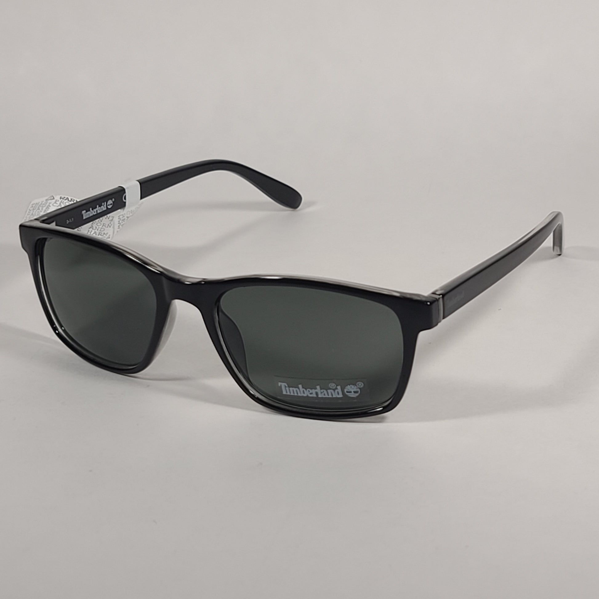 Timberland Rectangle Sunglasses Shiny Black Frame Green Lens TB7146 01N - Sunglasses