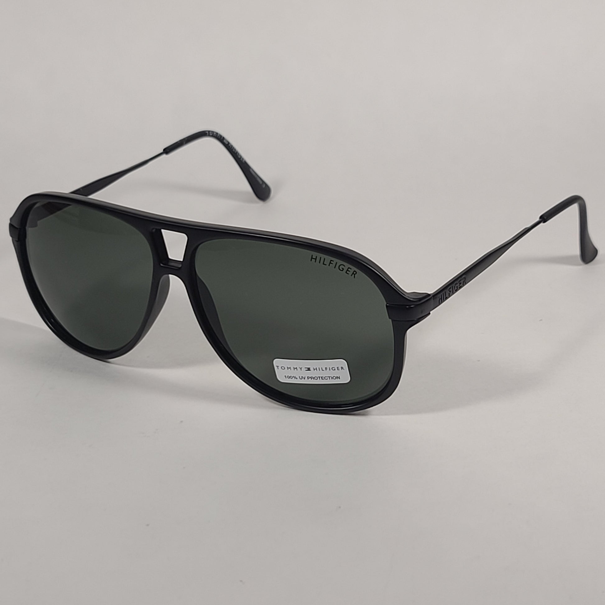 Authentic Tommy Hilfiger Rocky Aviator Sunglasses Matte Black Frame Green Lens ROCKY MP OU522 - Sunglasses