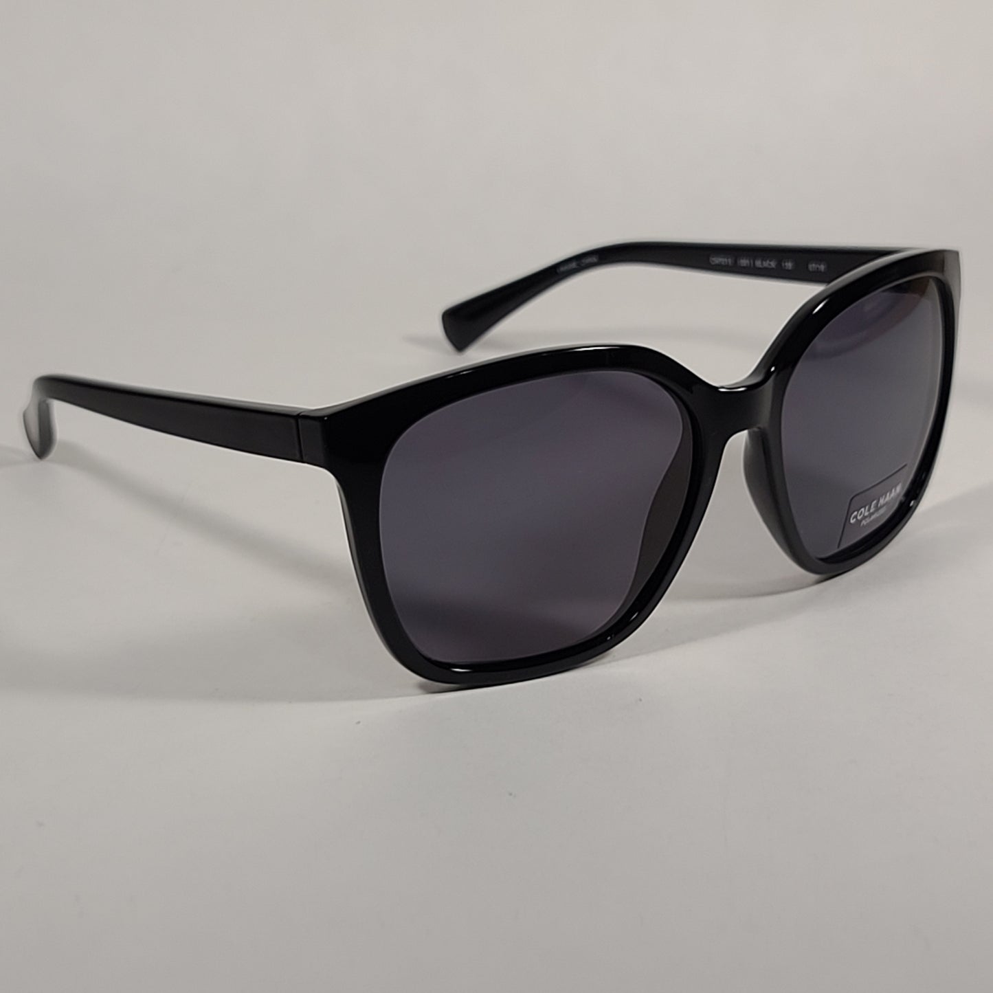 Cole Haan Large Square CH7013 001 Polarized Sunglasses Shiny Black Frame Gray Lens - Sunglasses