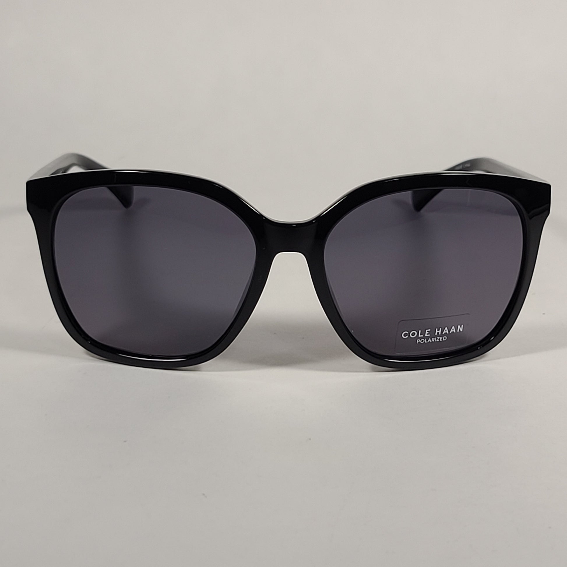 Cole Haan Large Square CH7013 001 Polarized Sunglasses Shiny Black Frame Gray Lens - Sunglasses