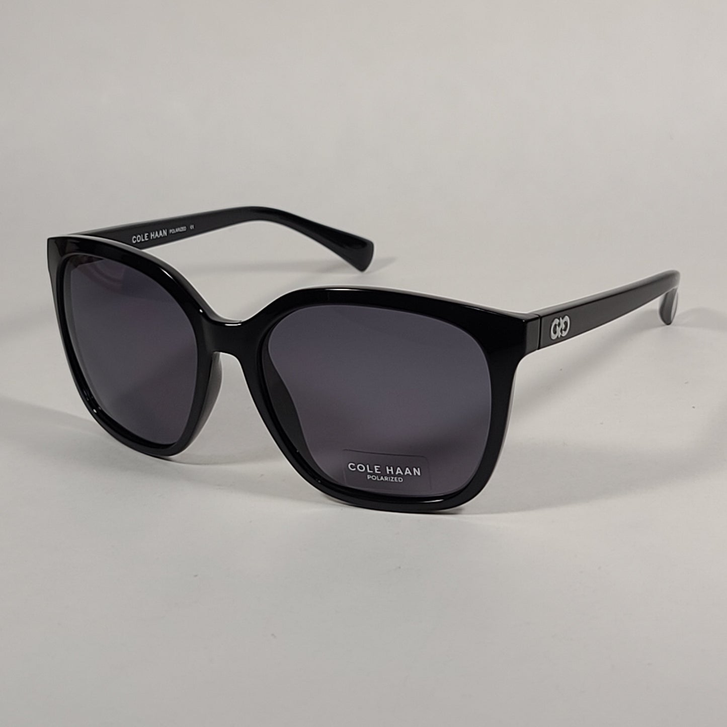 Cole Haan Large Square CH7013 001 Polarized Sunglasses Shiny Black Frame Gray Lens - Sunglasses